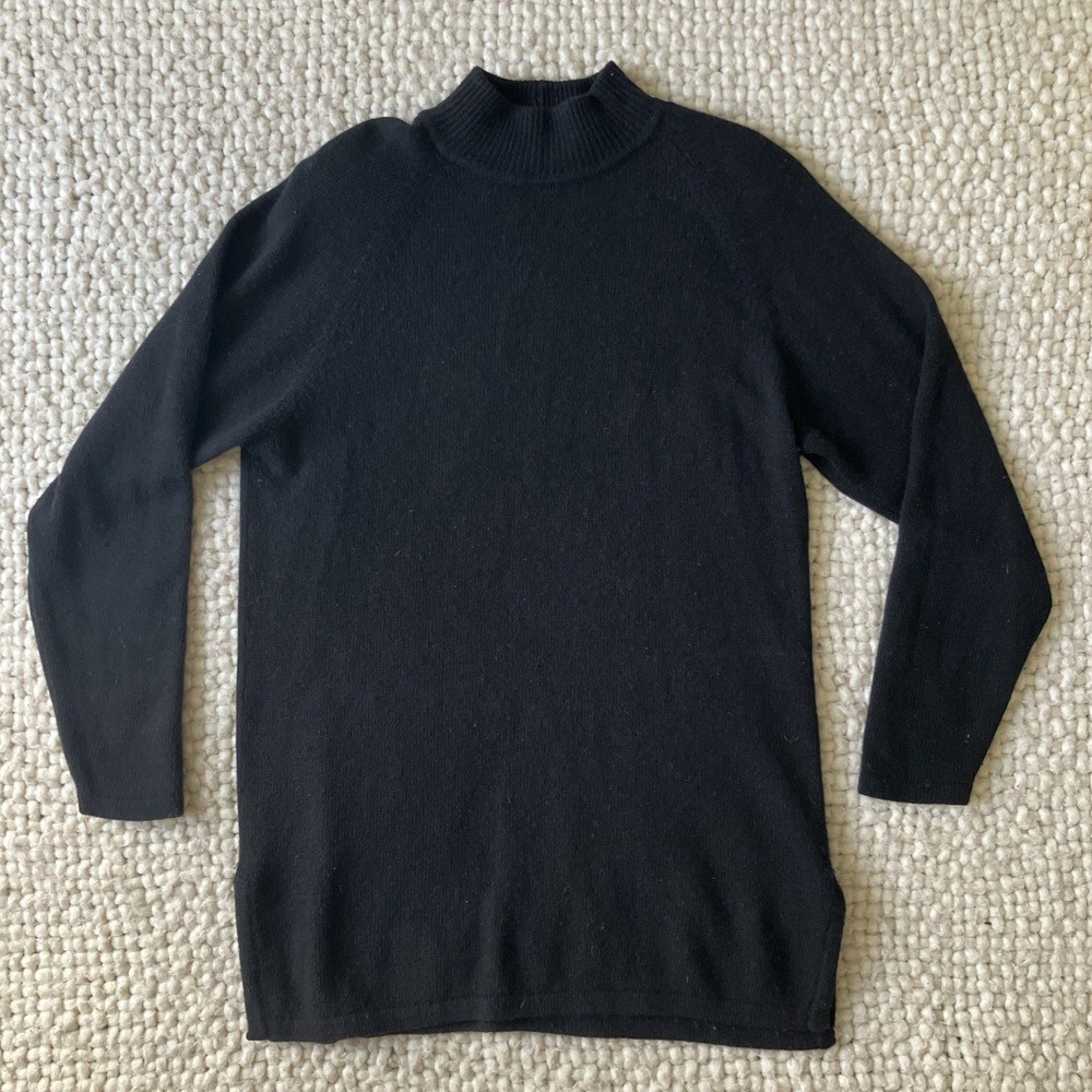 Vtg Jeanne Pierre Lambswool Angora‎ Black Long Turtleneck Sweater Med Lux 80s 90
